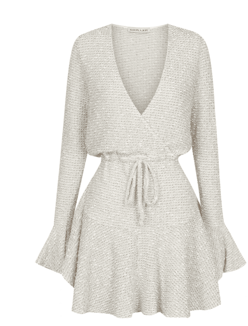 Shona Joy Aimee Frill Cuff Drawstring Mini Dress Cream Size 10 photo 3