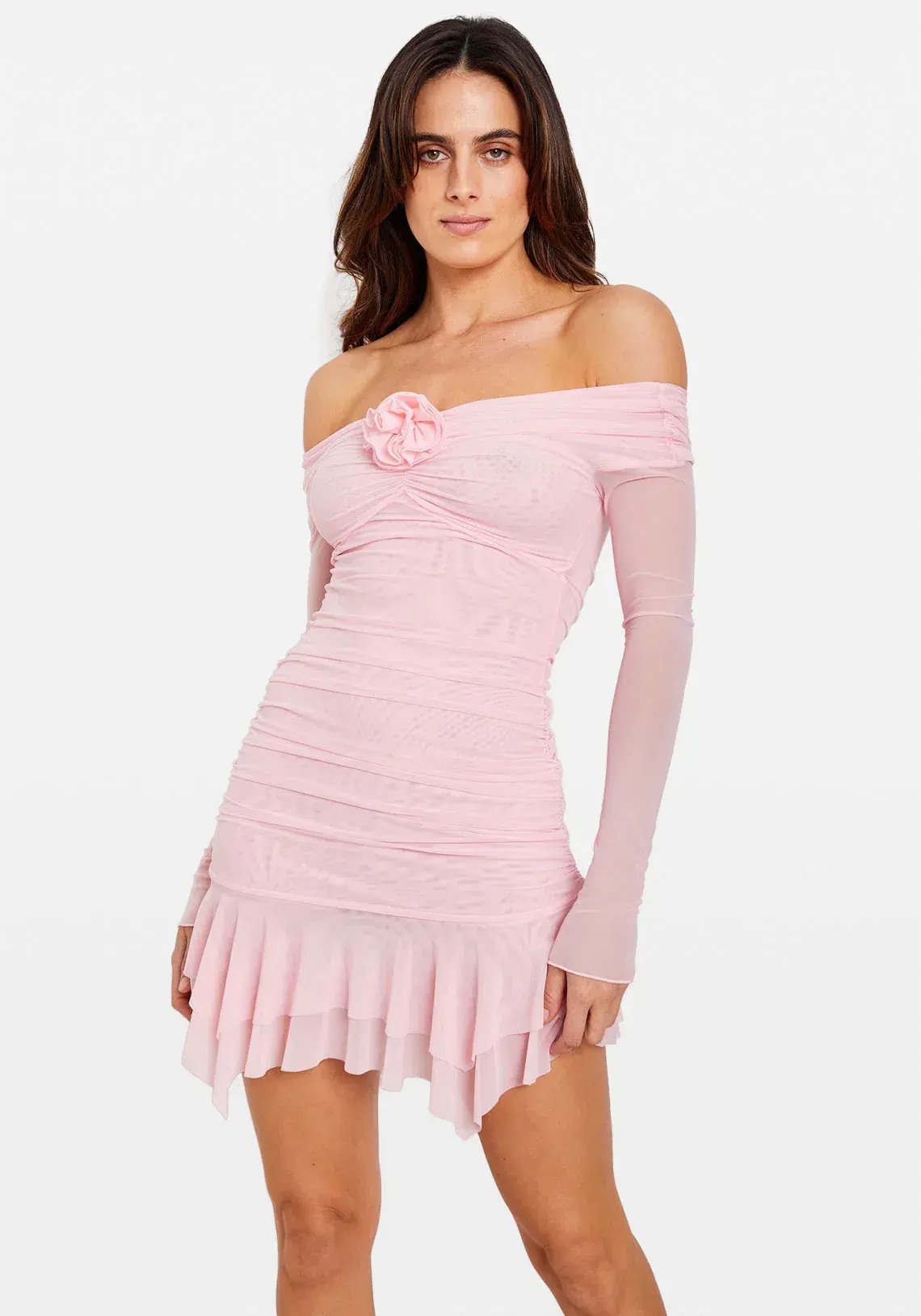 Chosen By Tuchuzy Off Shoulder Mesh Rose Mini Bubblegum in Size M / 10 AU photo 2
