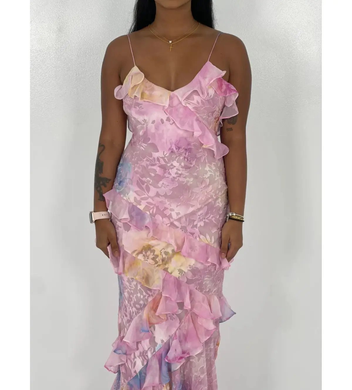 LoveShackFancy Rialto Floral Chiffon Maxi Dress Candy Sparkle Size XXS/AU 4 photo 4