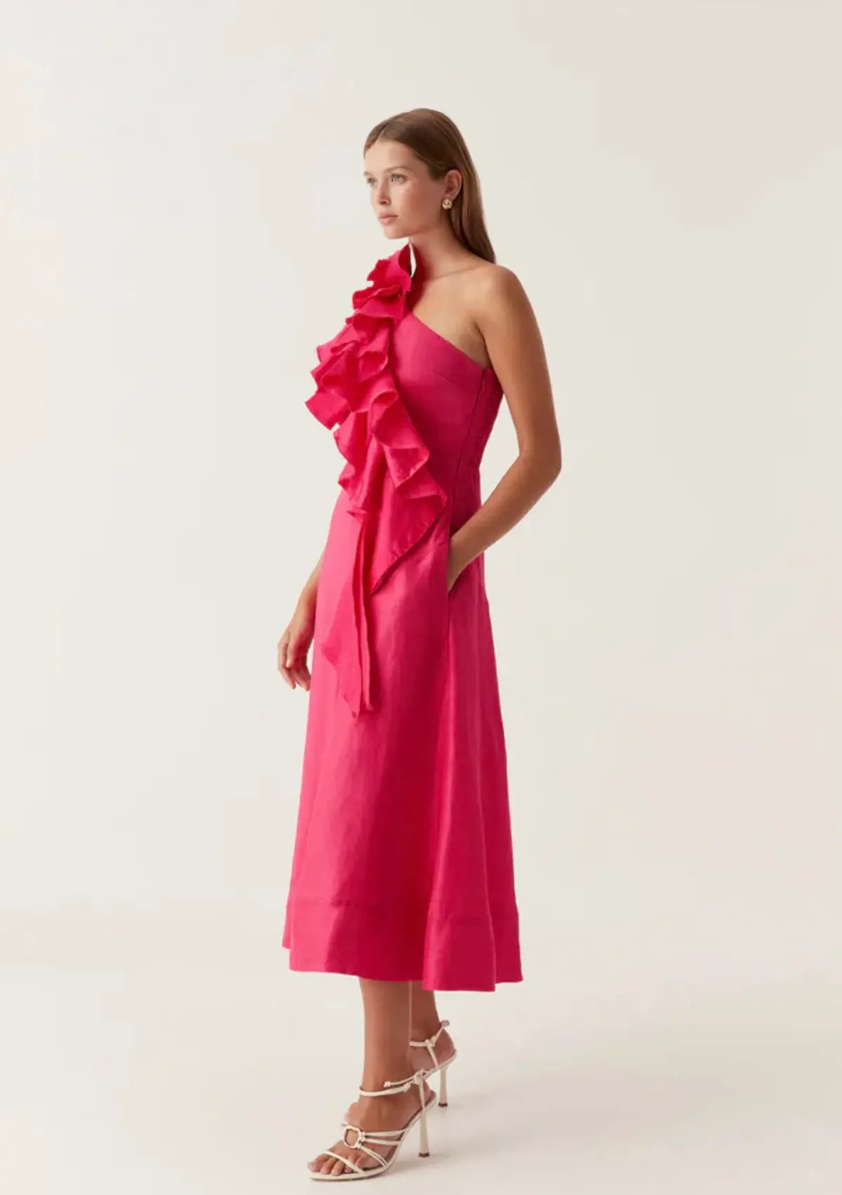 Aje Adelia Ruffle Midi Dress Bougainvillea Red Size 8 photo 3
