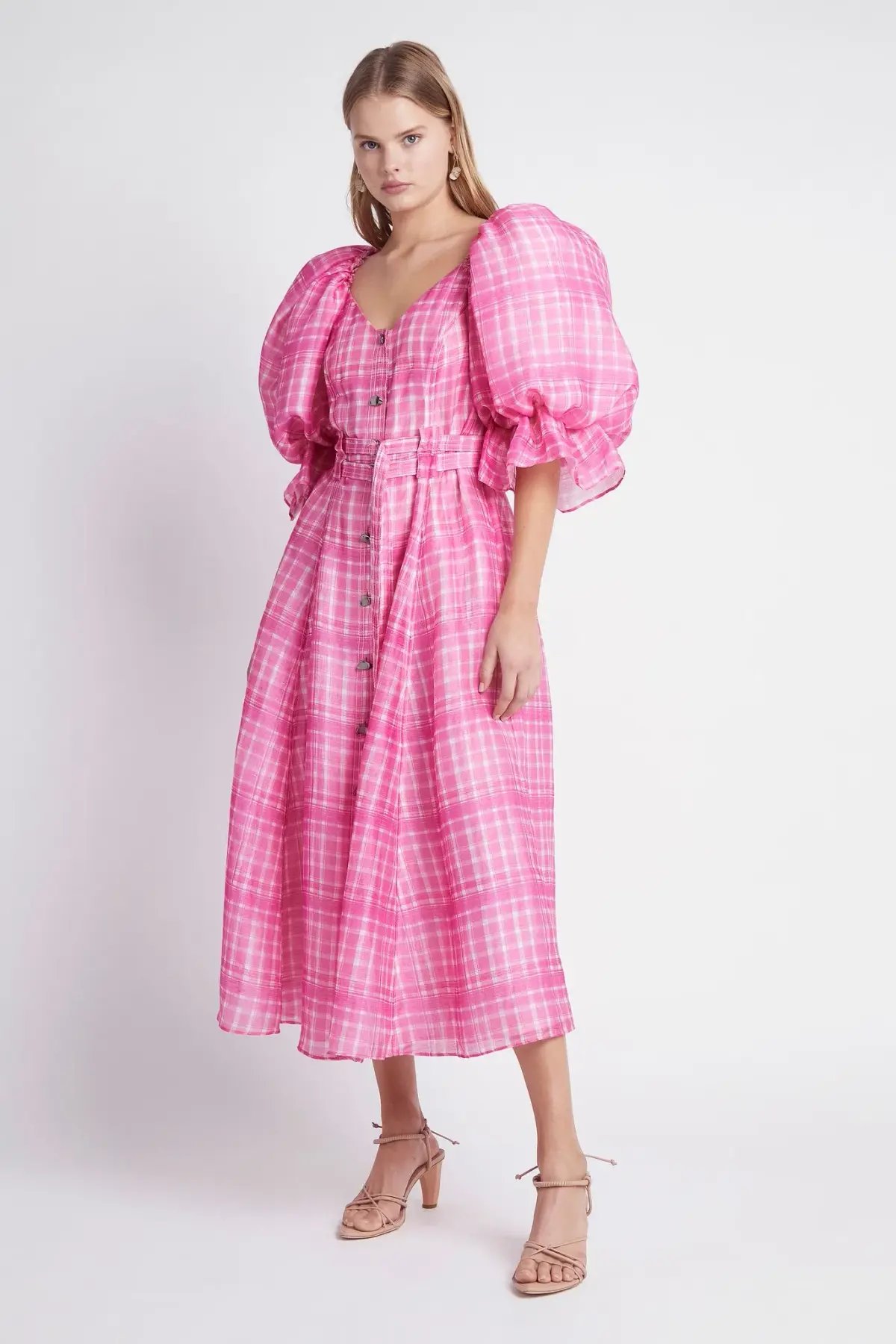 Aje Bungalow Midi Dress in Pink Check Print Size 6 photo 2