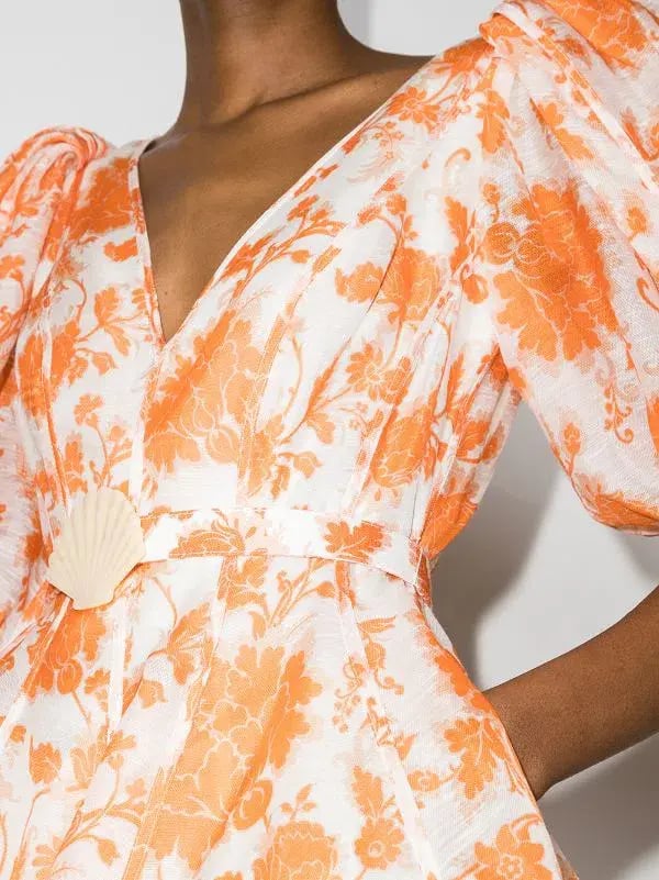 Zimmermann Postcard Puff Sleeve Flared Mini Dress Orange Tonal Floral AU14 (22:11) photo 4