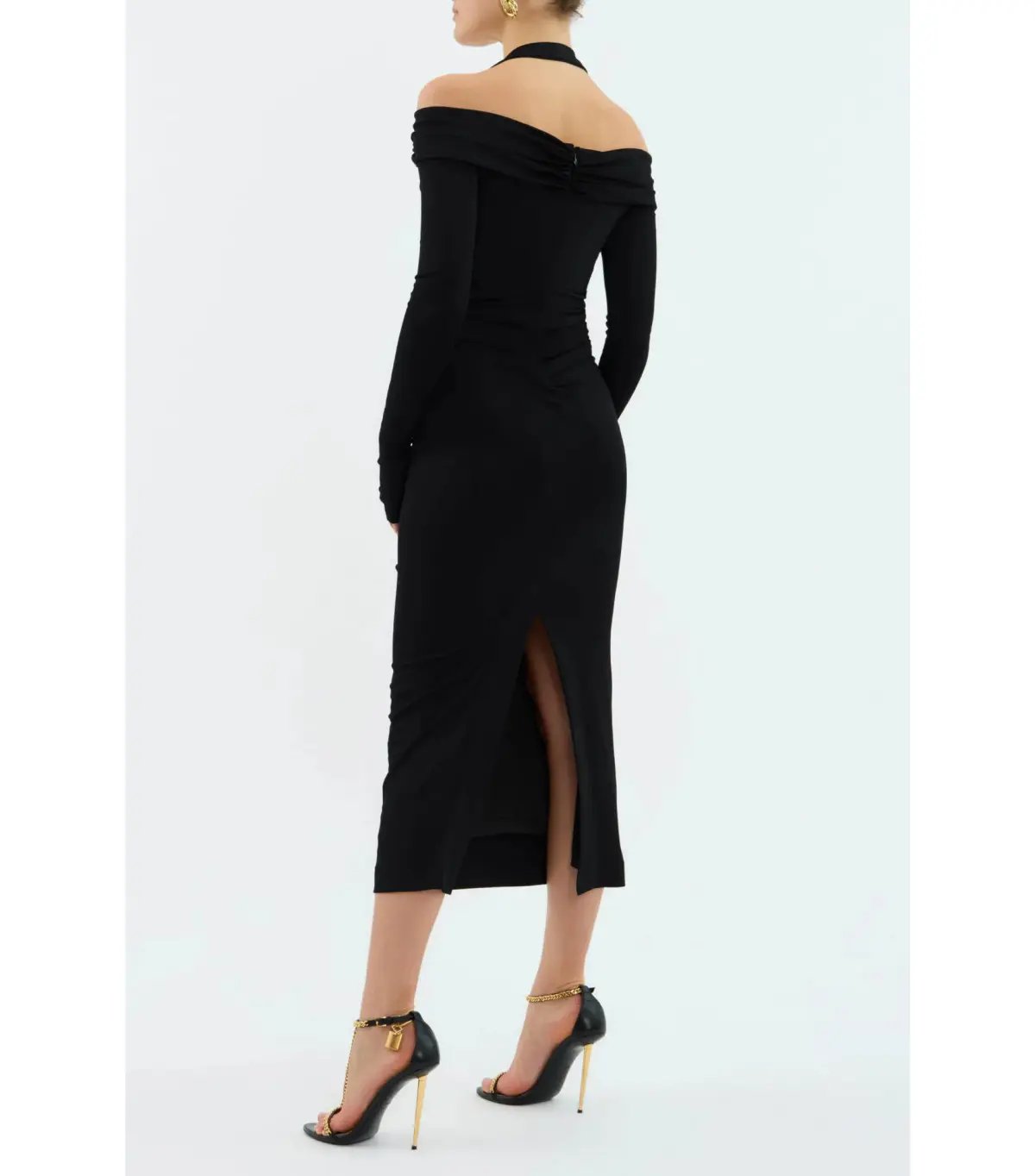 Rebecca Vallance Domenica Halter Midi Dress Black Size AU 8 photo 3