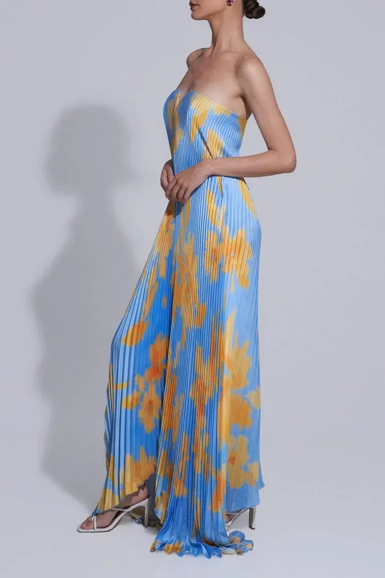 L'Idée Black Tie Jardin Maxi  Dress Blue Size 12 photo 2