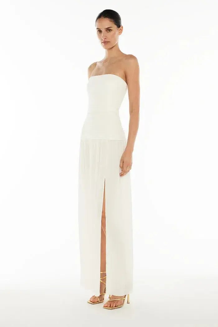 Manning Cartell Double Time Pleat Strapless Maxi White Size AU 6 photo 2