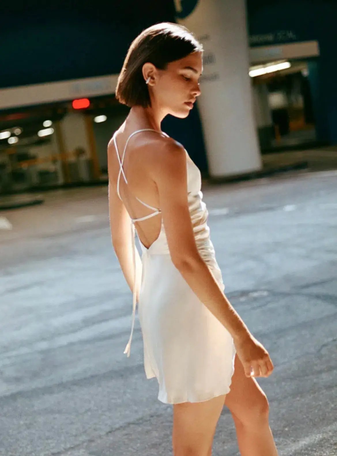 Shona Joy La Lune Asymmetrical Bias Cowl Mini Dress Cream Size AU 8 photo 2