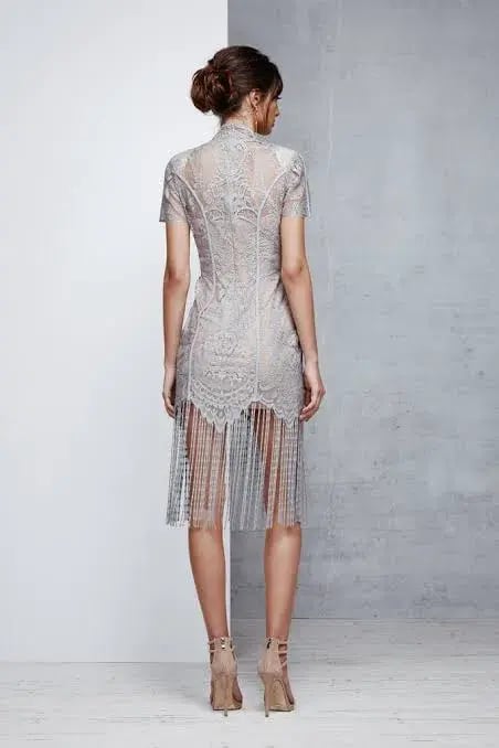 Lexi Lace Fringe Mini Dress Grey Size XS / AU 6 photo 2