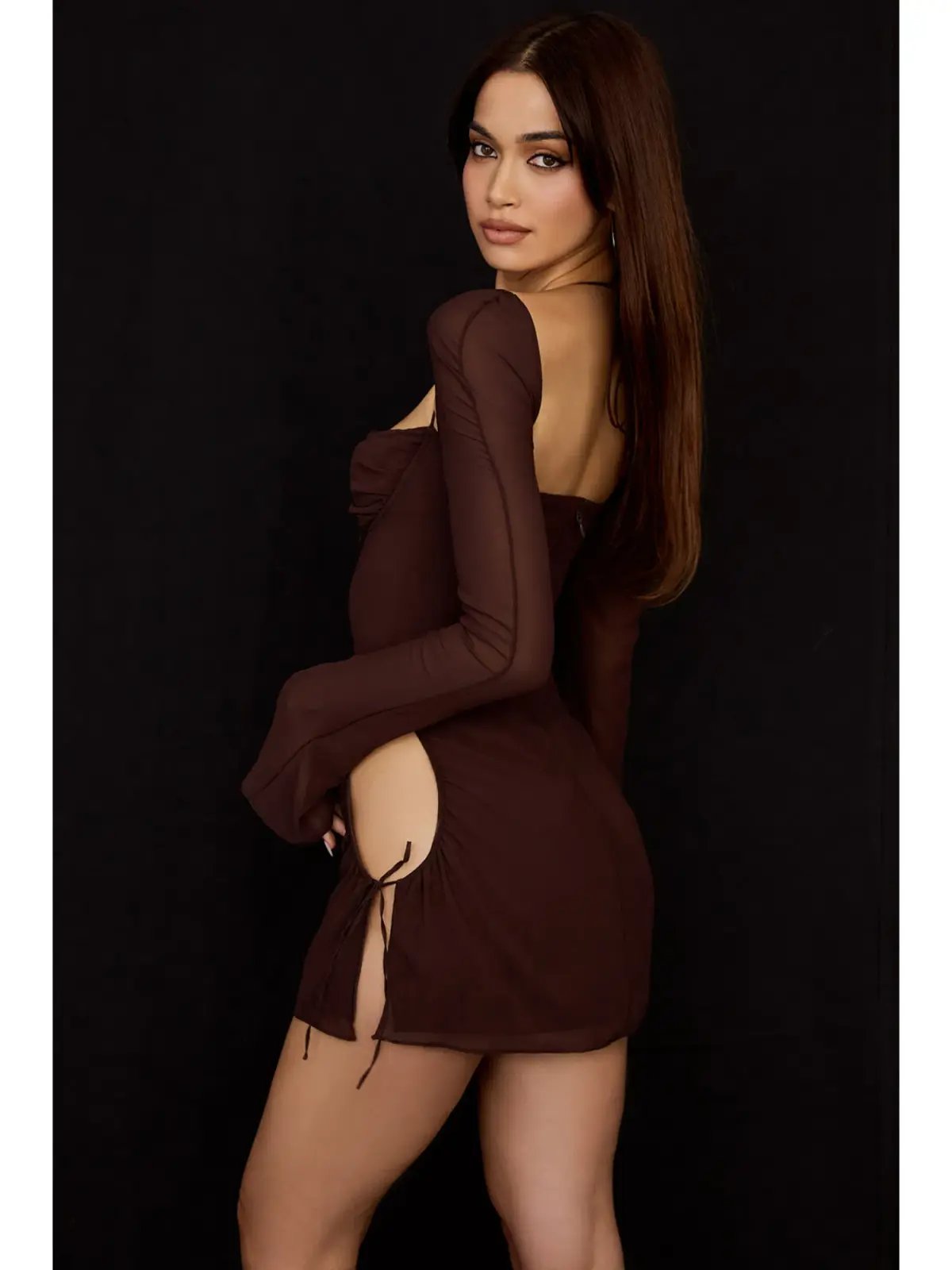 House Of CB Chiffon Dress in Chocolate Brown Size Small / AU 8 photo 3