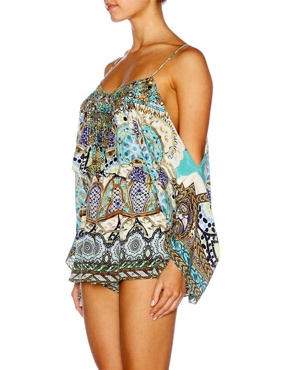 CAMILLA | Meet Me In Casablanca Drop Shoulder Blue Print Playsuit Size 8 | SOLD OUT photo 4