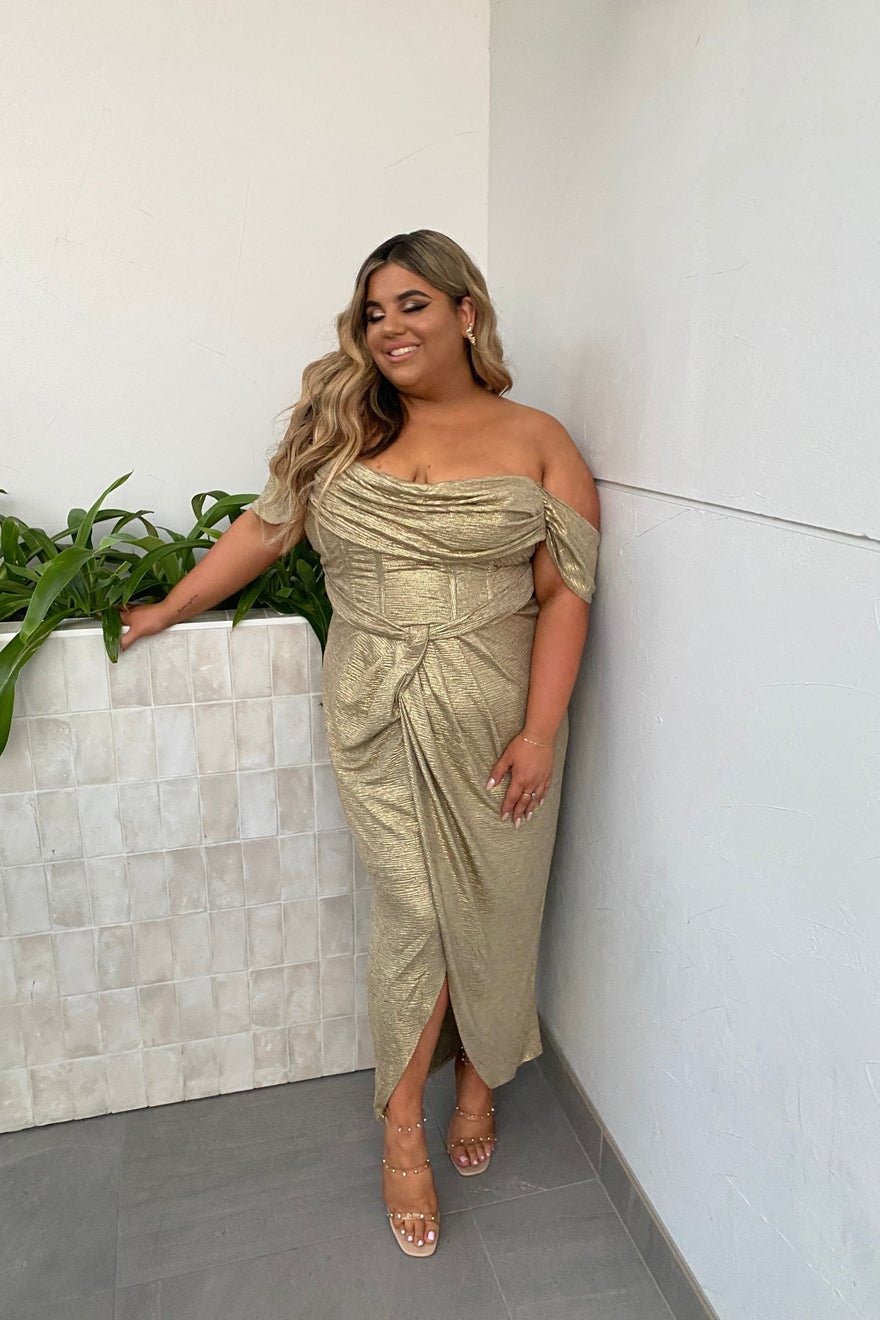 Adri E Midi Dress, Gold photo 2