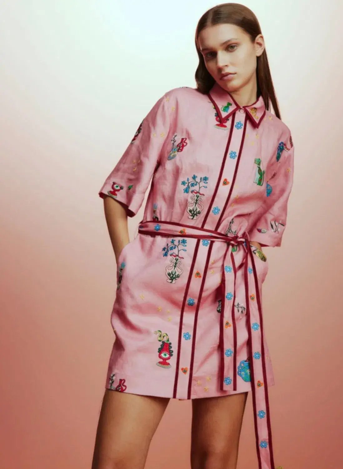 Alemais Timmy Embroidered Mini Dress Pink Size 10 photo 2
