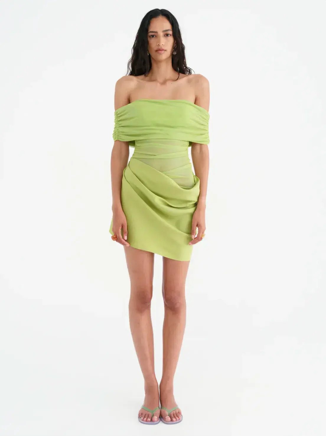 Benni Nico Off Shoulder Mini Dress in Apple Green Size 8 photo 2
