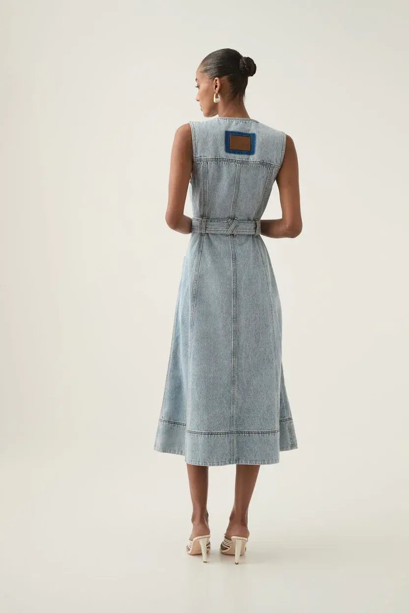 Aje Aura Denim Midi Dress Size 8 photo 4
