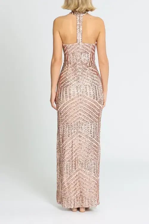 L'amour Diana Halter Gown Blush Rose Gold Size 12 photo 3