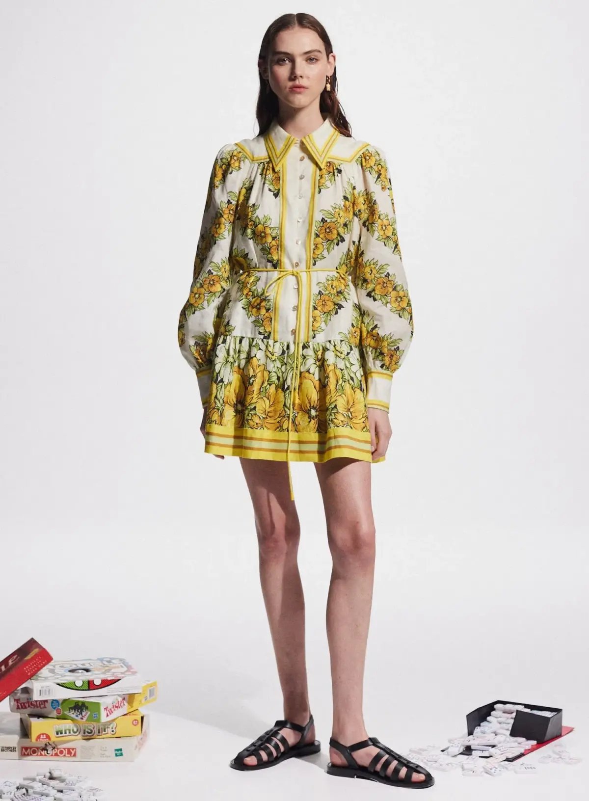 Alemais Gisela Mini Shirt Dress Floral Yellow Size 14 photo 2