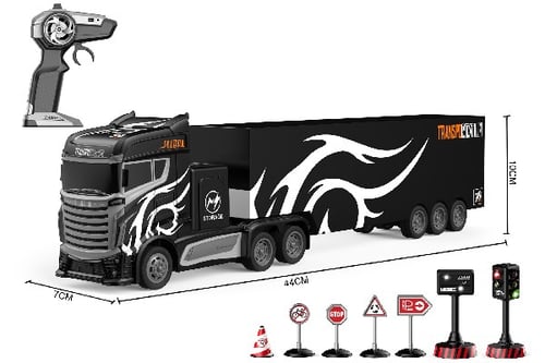 Lastbil R/C m/trailer & skilte 1:16 2,4GHz sort_0