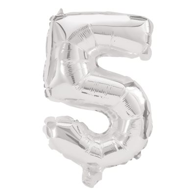 Folie ballon i sølv farve, nr 5, str: 31-33 cm_0