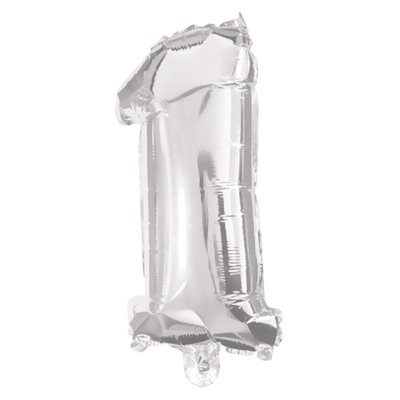 Folie ballon i sølv farve, nr 1, str: 31-33 cm_0