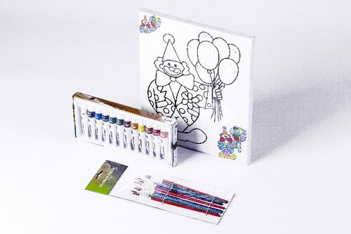 ARTMAX Lærred m/klovn 24x30cm+12x12ml maling+pensler_2