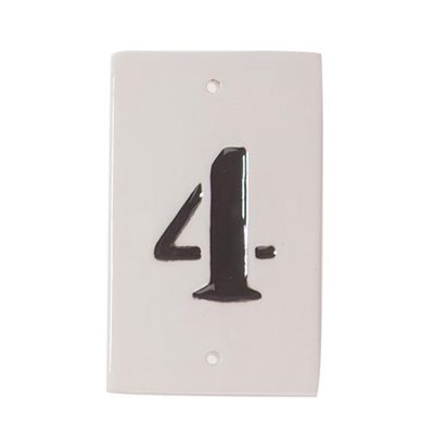 Keramisk skylt med nummer 4. att hänga, H 10,20cm, B 6,30cm, Djup, Vit - picture
