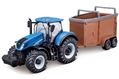 Tractor w/livestock trailer N.H. T7.615 10cm blue_1