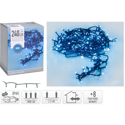 LED Lyskæde 240, Blå Ude/Inde 8 funktioner - picture