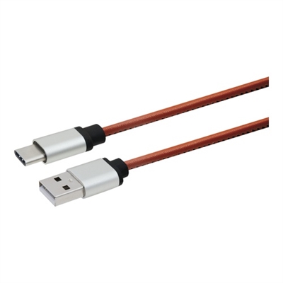 Essentials, USB-A - USB-C kabel, PU-læder, 1m, brun - picture