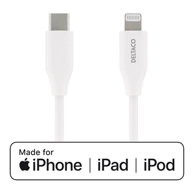 Deltaco, USB-C to Lightning cable, USB 2.0, 0,25m, White - picture