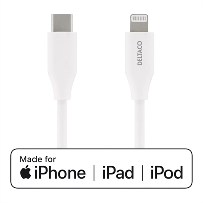 Deltaco, USB-C to Lightning cable, USB 2.0, 0,25m, White_0