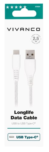 Vivanco Longlife USB-C/-A 2.0 kaapeli 2.5m Hvid   _0