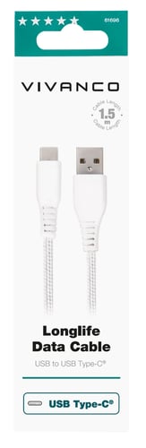 Vivanco Longlife USB-C/-A 2.0 kaapeli 1.5m Hvid   _1