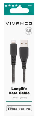 Vivanco Longlife Lightning Kabel 0.5m Schwarz_0