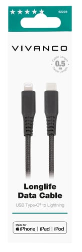 Vivanco Longlife USB-C/Lightning-kabel 0.5m Sort   _1