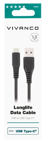 Vivanco Longlife USB-C/-A 2.0 kaapeli 1.5m Sort   _0