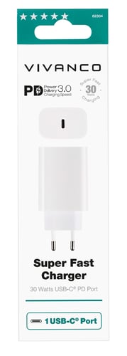 Vivanco Hurtig 1xUSB-C PD 30W Hjemoplader Hvid   _0