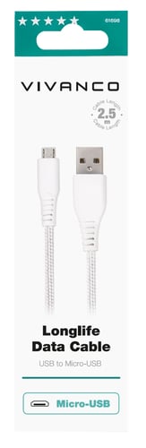Vivanco Micro USB-kabel lang levetid 2.5m Hvid   _0