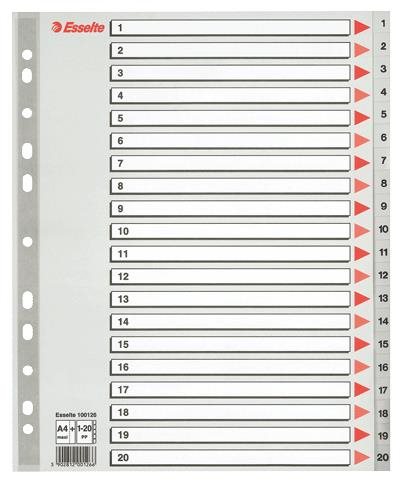 Esselte 100126 Tab-Register Numerischer Registerindex Polypropylen (PP) Grau_0