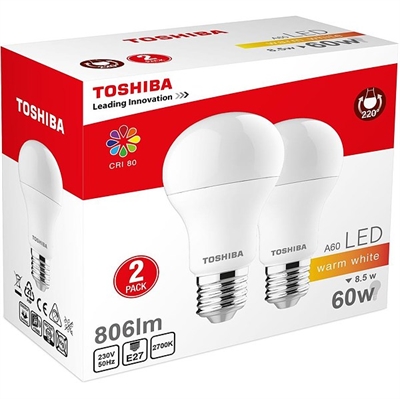 Toshiba LED lyskilde (2 stk.) 230V, 8,5W (60W), E27 - Ikke dæmpbar_0