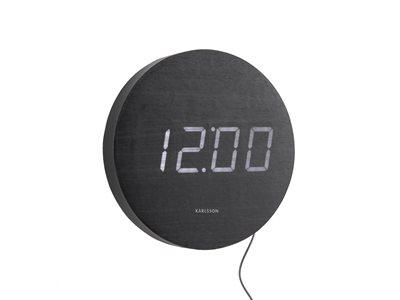 Väggklocka Rund träfaner svart, vit LED_0