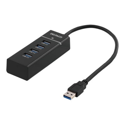 Deltaco, USB 3.0 hub, 4xType A hun, ABS-plast, sort_0