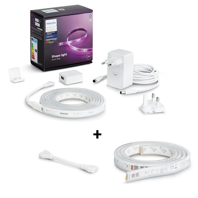  Philips Hue Lightstrip indendørs 2m + Hue Lightstrip forlænger 1m Bundle   _0