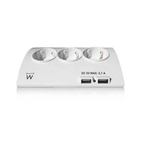 Stikdåse - 5 udtag med kontakt Ewent EW3935 1,5 m 2 x USB 2,1 A 2500W Hvid_2