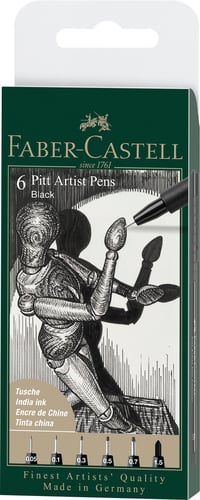 Faber Castell - 6 pitt Artist Pen, brush - Sort (167154) - picture