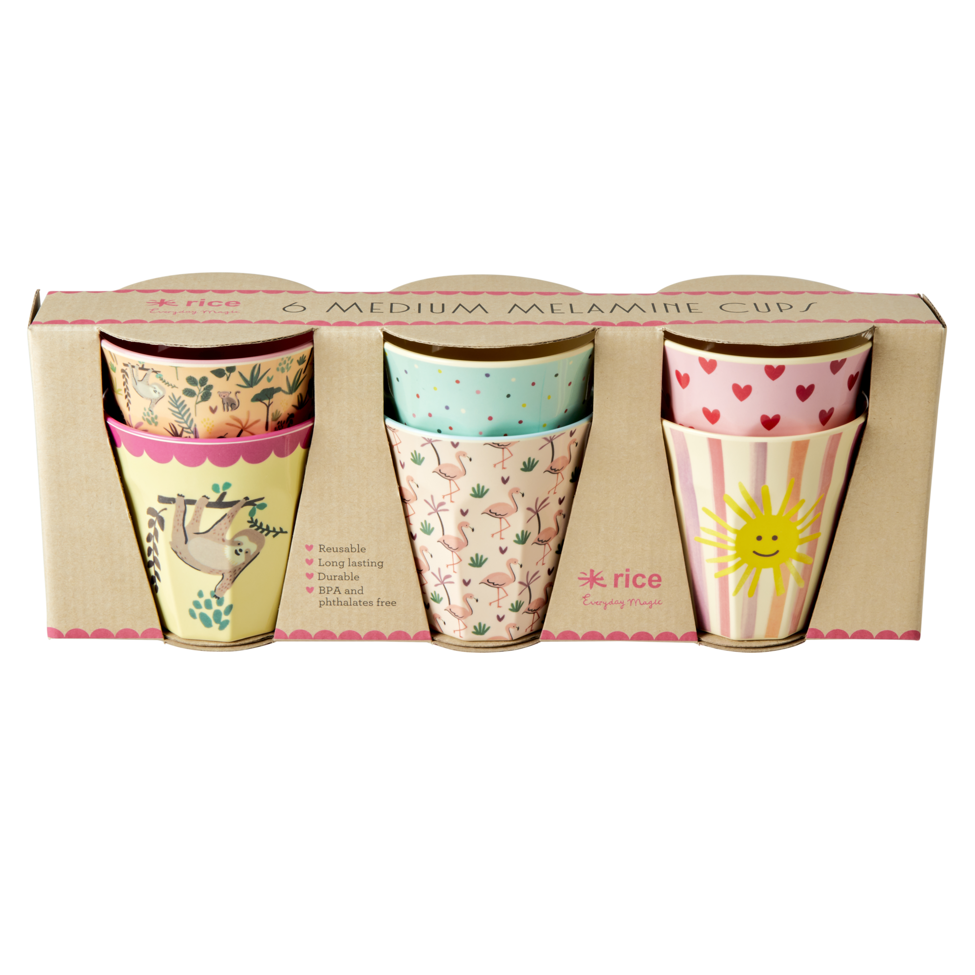 Rice - Medium Melamine Cups 6 Pcs - Funky Print Multi_0