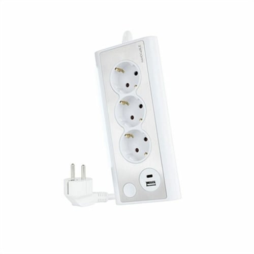 "Schuko 3 Way multistikdåse NANOCABLE 10.37.0013-W USB x 2" - picture