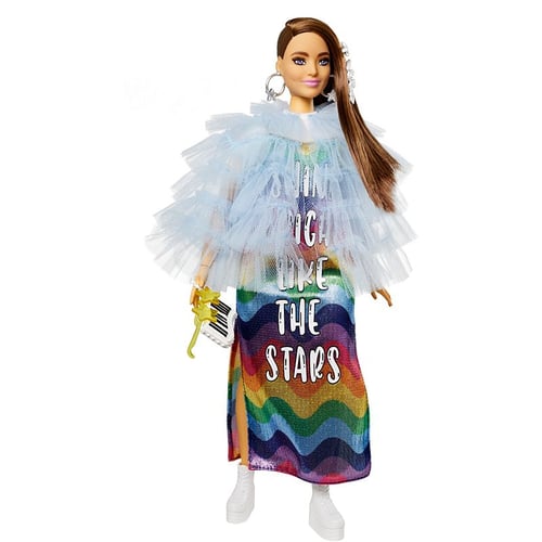 Barbie - jacka och regnbågsklänning (GYJ78) | Pluus.se
