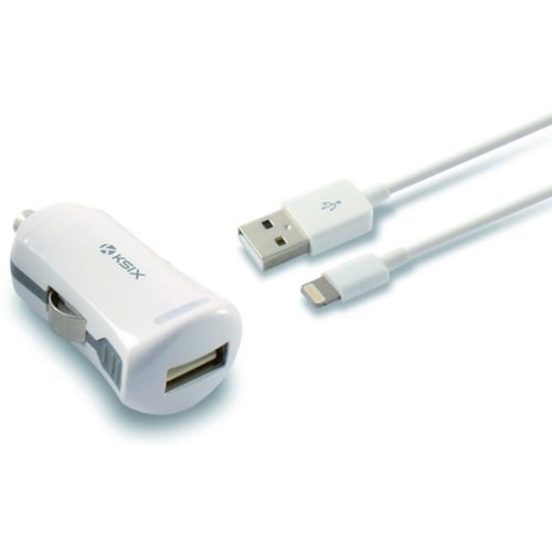USB oplader til bil + MFI-certificeret lyskabel KSIX 2.4 A Hvid_0