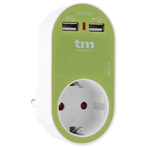 Vægstik med 2 USB-porte TM Electron Grøn_0
