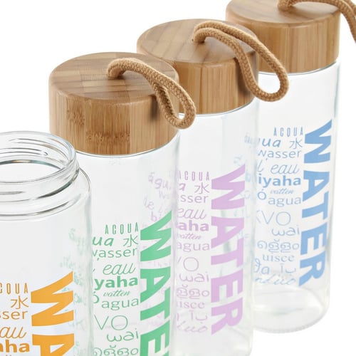 Glasflaske DKD Home Decor Water Bambus (4 pcs) (580 ml)_1