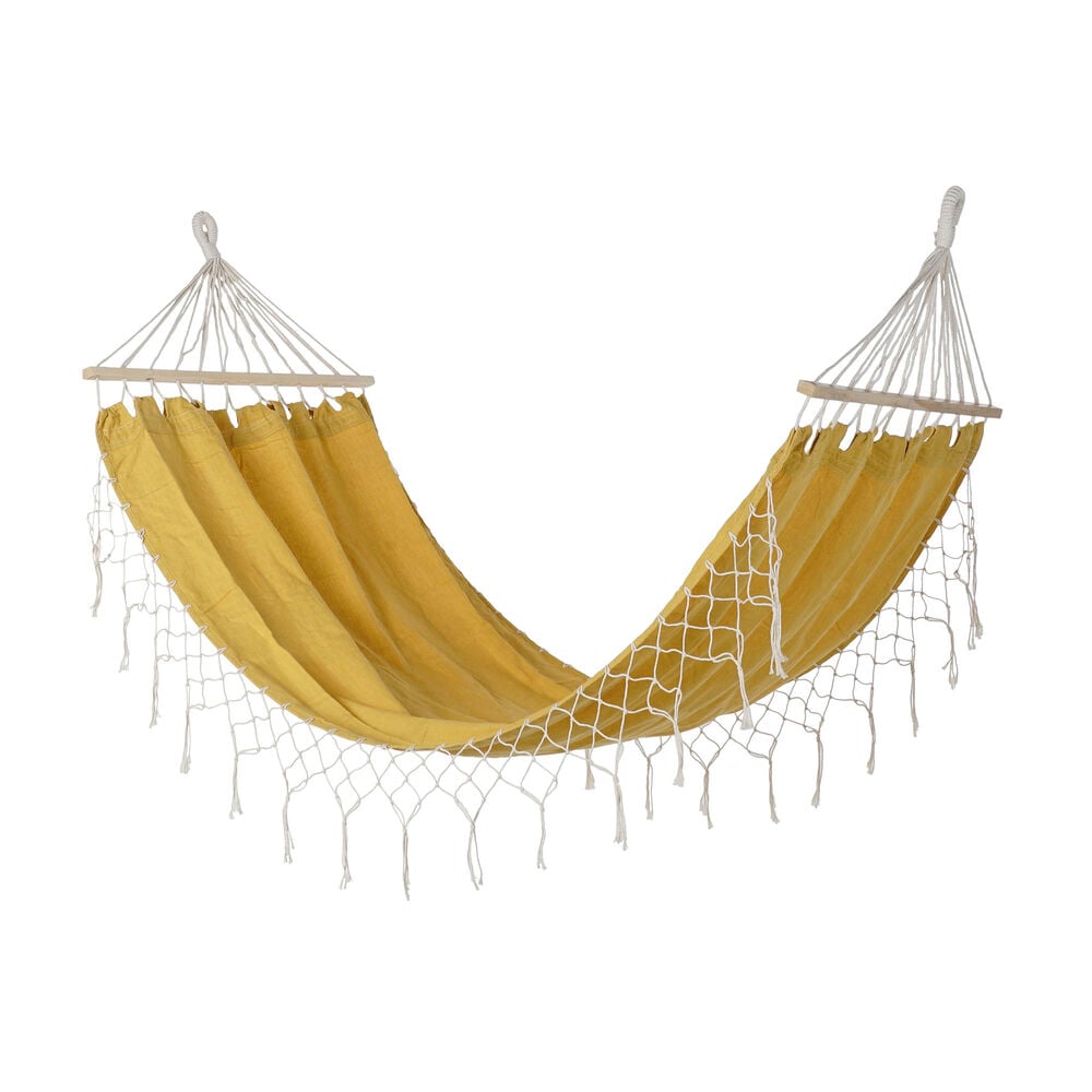 "Hammock DKD Home Decor Ocre Polyester Cotton Pinewood Fringe (255 x 80 x 28 cm)"_0